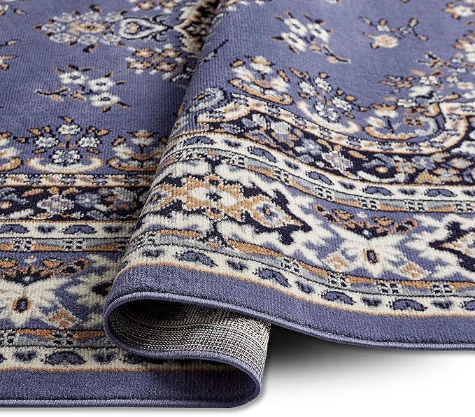 Home Dynamix Premium Sakarya Traditional Medallion Border Area Rug, Country Blue, 9'2"x12'5" Rectangle