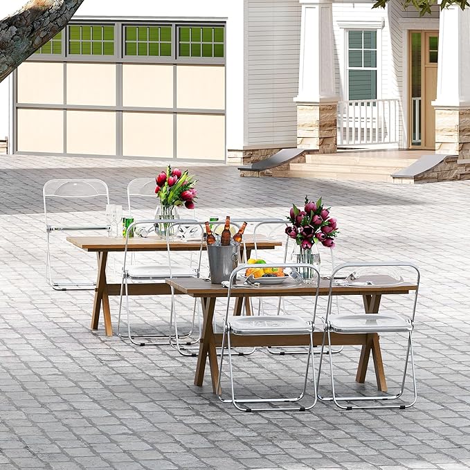 Real Relax Acrylic Folding Chairs,Foldable & Stackable Clear Chairs with Metal Chrome Frame, Indoor and Outdoor, for Home, Office, Party & Events,Set of 4,350LB,Transparent