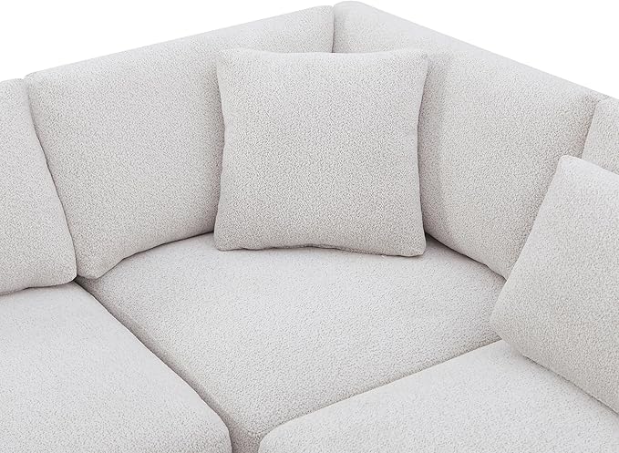 Christopher Knight Home Zery 7-Piece U-Shape Lounge Sofa Couch with Ottomans, Modern Modular Sectional Sofa Set with Pillow Back for Living Room, Chenille Upholstered Cloud Couch with Deep Seat,Beige