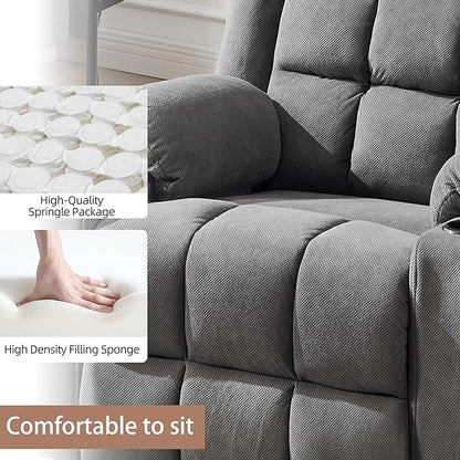 Swivel Rocker Recliner Chair for Adults with Massage and Heat, Cup Holders and Side Pockets, Glider Rocking Reclining Single Sofa Chair for Living Room (Dark Gray)