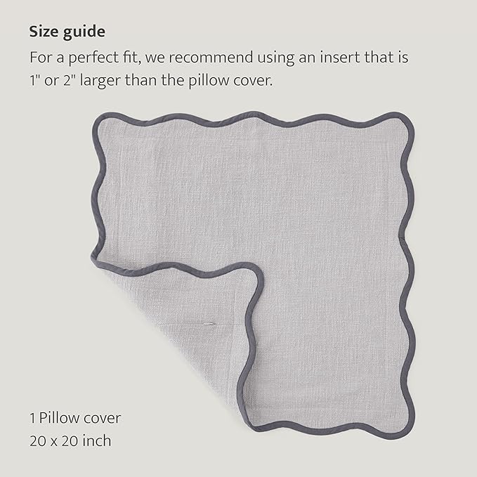 Double Stitch Scalloped Throw Pillow Covers - 100% Cotton Decorative Boho Pillow Covers 20 x 20, Made in India, Square Cushion Case, Modern Home Decor for Couch Sofa Living Room, Winter Sky