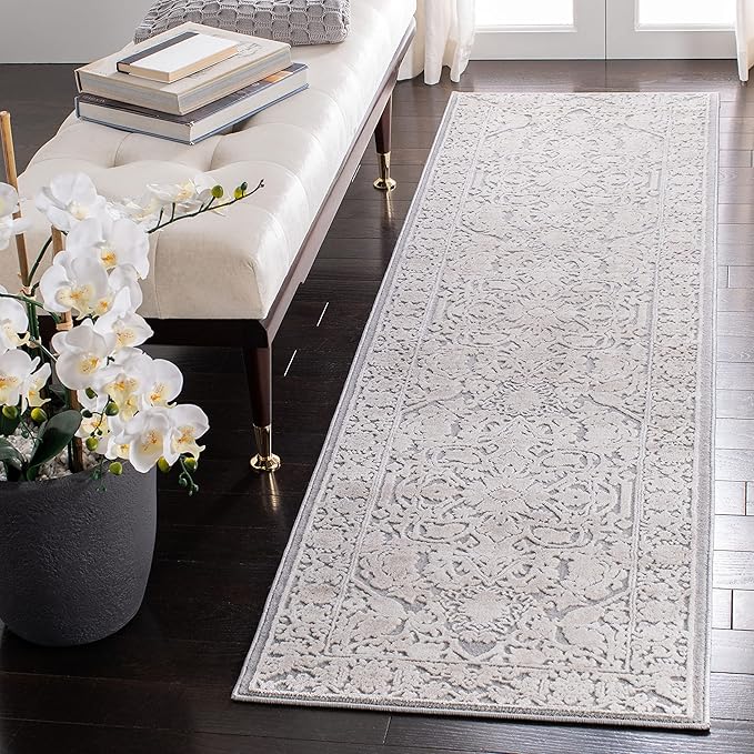 SAFAVIEH Reflection Collection Runner Rug - 2'3" x 12', Light Grey & Cream, Non-Shedding & Easy Cleaning, Ideal for Living Room, Bedroom (RFT665C)