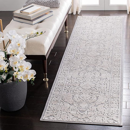 SAFAVIEH Reflection Collection Runner Rug - 2'3" x 12', Light Grey & Cream, Non-Shedding & Easy Cleaning, Ideal for Living Room, Bedroom (RFT665C)