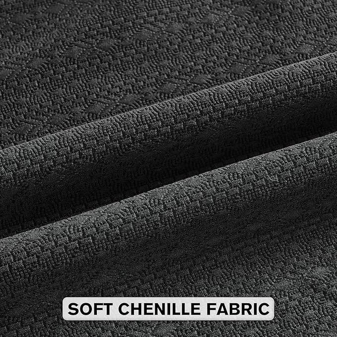 FUTEI Black Chenille Throw Pillow Covers 24x24 Inch Set of 2,Soft Striped & Diamond Textured European Cushion Cases,Modern Home Decor for Couch Living Room