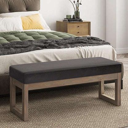 SIMPLIHOME Milltown 45 inch Wide Contemporary Rectangle Large Ottoman Bench in Tanners Brown Vegan Faux Leather, Assembled, for the Living Room and Bedroom