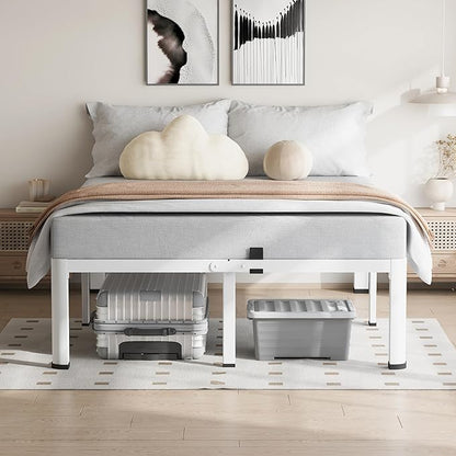 18 Inch Full Size White Bed Frame, 3500Lbs Heavy Duty Metal Platform with Round Corner Legs Mattress Slide Stopper, Steel Slat Support No Box Spring Needed, Noise Free, Non-Slip, Easy Assembly