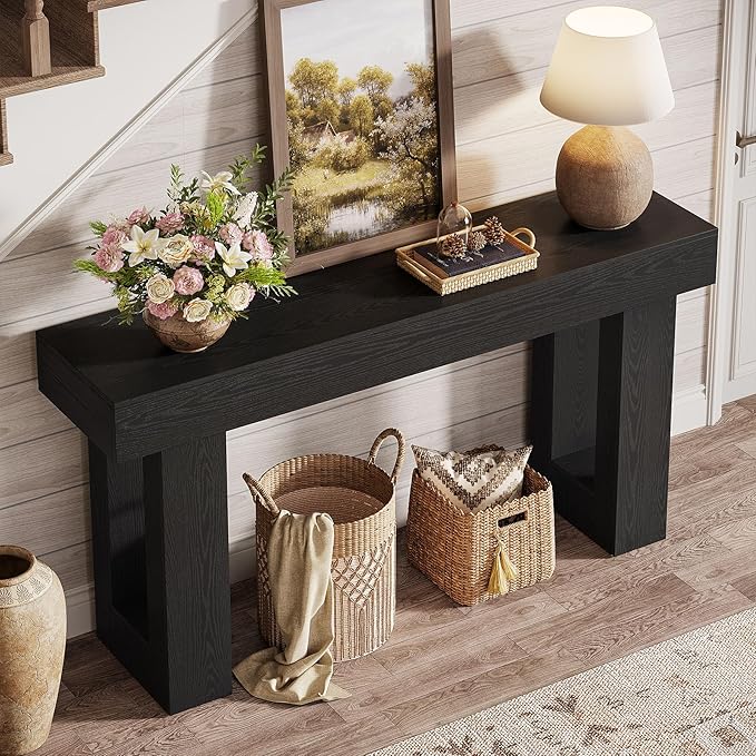 Tribesigns Console Table, 63" Farmhouse Entryway Table, Rectangular Wooden Accent Console for Entrance, Hallway & Living Room (Black)