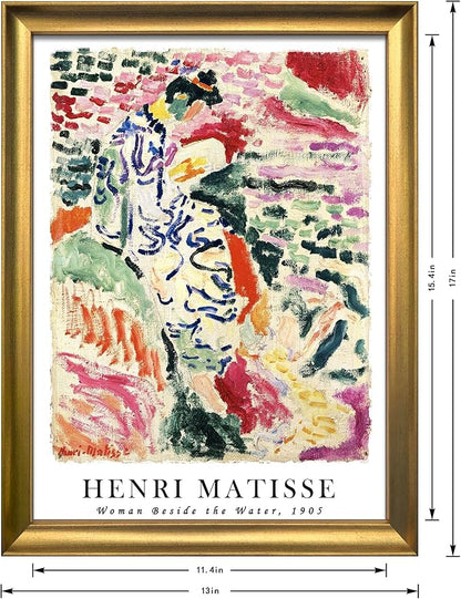 Wieco Art Framed Wall Art Woman Beside the Water 1905 by Henri Mattise Abstract Colorful Art Matisse Posters Canvas Prints for Wall and Home Office Decorations Bronze Gold Frame