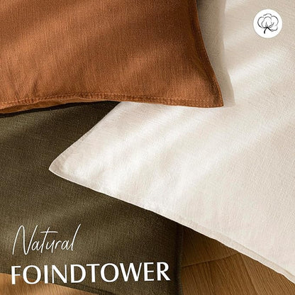 Foindtower Pack of 2, Decorative Linen Soild Throw Pillow Covers Soft Accent Cushion Case Boho Farmhouse Neutral Pillowcase for Chair Couch Sofa Bedroom Living Room Home Decor 18 x 18 Inch Cream White