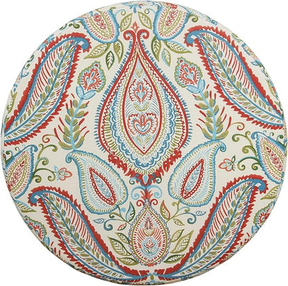 Homepop Home Decor | Upholstered Round Storage Ottoman | Ottoman with Storage for Living Room & Bedroom, Dark Bold Paisley