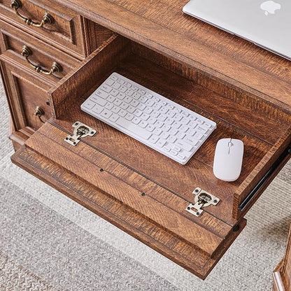 RedLemon 60" Executive Desk with Drawers,Wood Home Office Desk, Featuring Keyboard Tray,Charging Station,File Drawer, Storage Cabinet,for Work and Study (Reclaimed Barnwood)