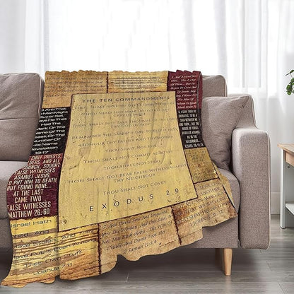 Christian Bible Blanket 10 Commandments Throw Blanket Christian Gifts and Decor Religious Bible Verse Blanket for Women Men Kids Adults Soft Warm Cozy Fleece Blanket for Couch Sofa Bed 60"x50"