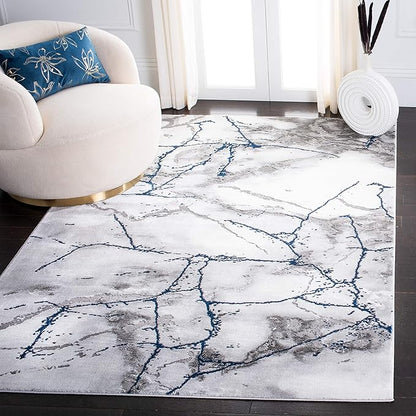 SAFAVIEH Craft Collection Area Rug - 4' Square, Ivory Grey & Blue, Modern Abstract Design, Non-Shedding & Easy Care, Ideal for High Traffic Areas in Living Room, Bedroom (CFT877M)