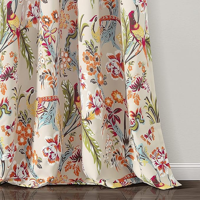Lush Decor Dolores Light Filtering Window Panels, Pair, 52" W x 84" L, Neutral & Multi - Floral Curtains for Bedroom - Vintage Curtains - Coquette Room Decor