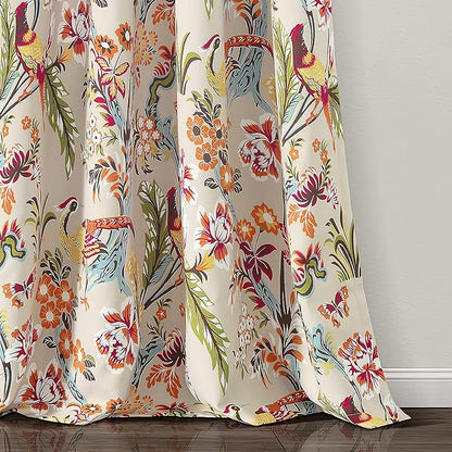 Lush Decor Dolores Light Filtering Window Panels, Pair, 52" W x 84" L, Neutral & Multi - Floral Curtains for Bedroom - Vintage Curtains - Coquette Room Decor