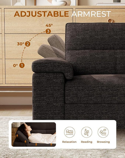 88.97" L Shaped Sectional Couches for Living Room, Deep Seat Sofa with Storage Ottoman & 8”Cushion, Comfy 2-Seater Chenille Loveseat, Convertible Armrest, Removable Cover for Small Space(Dark Gray)