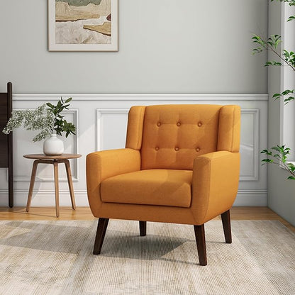 Accent Chair, Mid-Century Modern Fabric Chairs with Arms for Living Room, Comfy Upholstered Club Single Sofa Armchair for Bedroom Waiting Room with Solid Wood Frame (Fabric Orange, Set of 2)