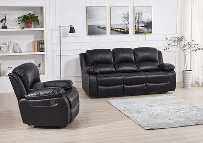 Betsy Furniture Black Bonded Leather Recliner Set, Sofa, Loveseat, Chair 8018