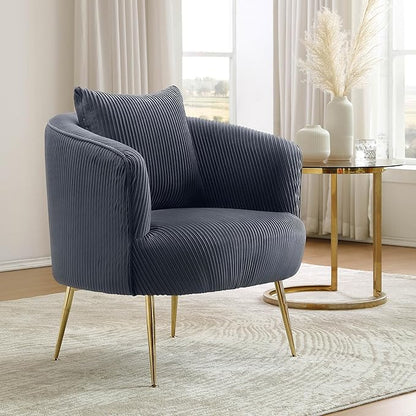 Art Leon Velvet Accent Chair, Upholstered Modern Single Sofa Chair, Comfy Barrel Chair with Golden Metal Legs for Living Room Bedroom, Gray