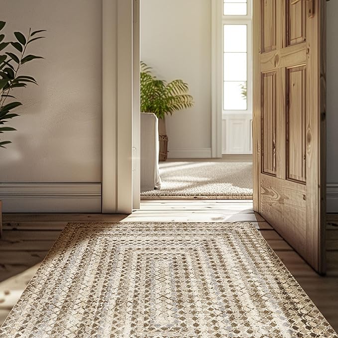 nuLOOM Carley Geometric 3'3" x 5' Machine Washable Accent Rug for Living Room Bedroom Dining Room Entryway Kitchen, Beige/Ivory