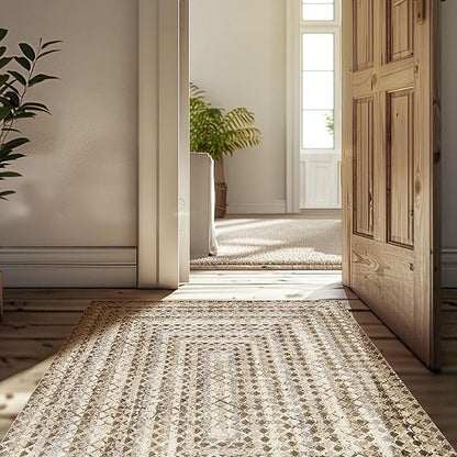 nuLOOM Carley Machine Washable Geometric Area Rug - 6 Round Machine Washable Area Rug Farmhouse Beige/Ivory Rugs for Living Room Bedroom Dining Room Kitchen