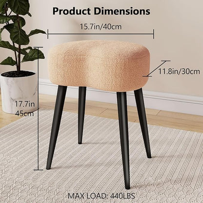 White Vanity Stool, Soft Makeup Stool with Solid Metal Legs for Vanity Corner, Morden Footrest Easy to Assembly（Camel）