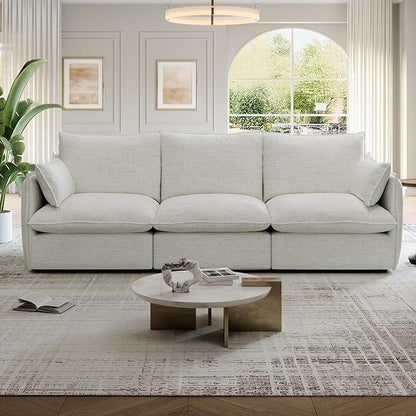 94.6" Cloud Modular Sectional Sofa, Waterproof Down Filled Sectional Sofas, High Backrest 3 Seater Sectional Couches for Living Room, Modern Modular Couch with Removable Cover, Cream White