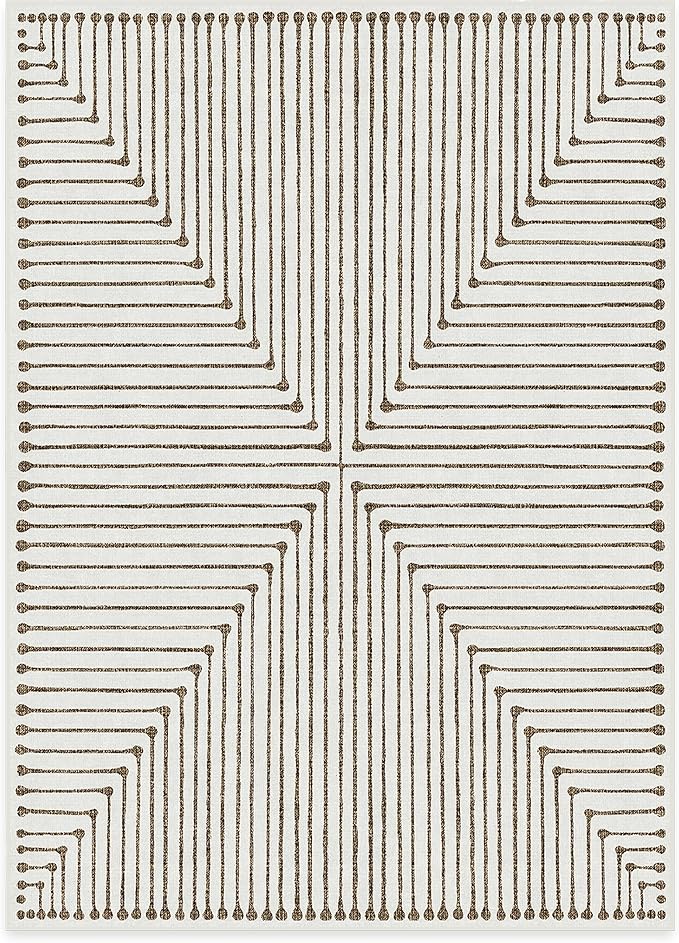 RUGGABLE x Jonathan Adler Machine Washable Modern Area Rug – Inkdrop Camel & Ivory 5x7, Stain-Resistant, Non-Slip – Medium Rugs for Living Room, Bedroom, Hallway, Entryway & Office–with Cushioned Pad