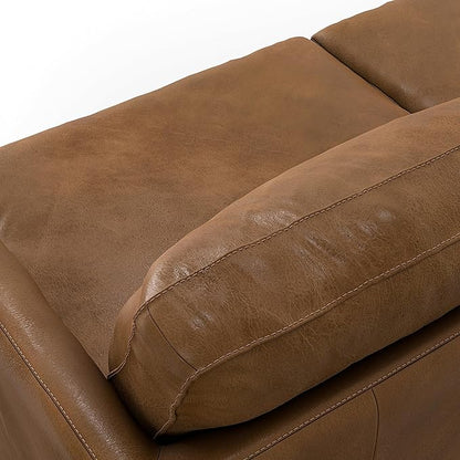 SIMPLIHOME Livingston 76-inch Wide Sofa in Caramel Brown Top Grain Genuine Leather, Handcrafted Mid-Century Modern Loveseat for Living Room, Compact 2-Seater with Feather-Wrapped Cushions