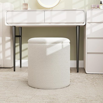 Ottoman Poufs with Storage, Set of 2 Soft Upholstered Vanity Stool,Multifunctional Ottomans Coffee Table Padded Seat Foot Rest for Living（White, Pack of 2）