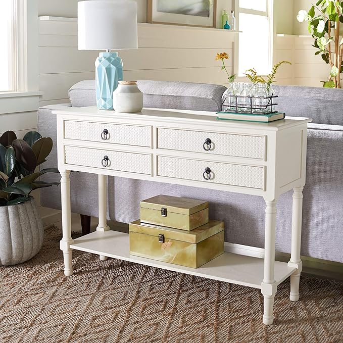Safavieh Home Collection Haines White 4-Drawer Bottom Shelf Console Table