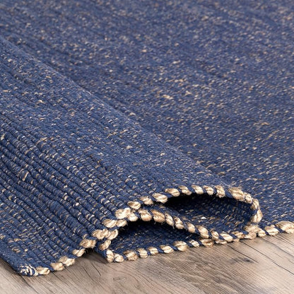 nuLOOM 10x14 Elfriede Jute & Cotton Hand Woven Area Rug, Blue, Solid Rustic Farmhouse Style, Weaved Design, Natural Fiber, For Bedroom, Living Room, Dining Room, Hallway, Office, Entryway