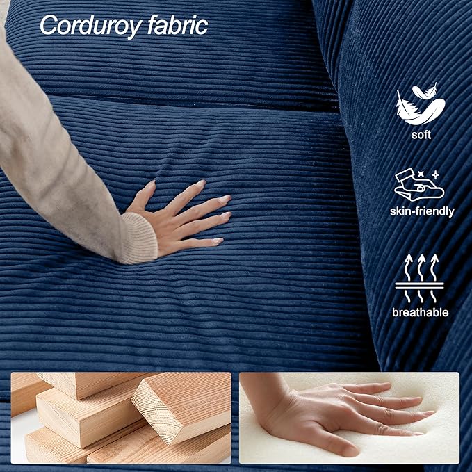 79" Small Couches with Storage Ottoman 3 Seat L Shaped Couch Sectional Sofa with Chaise Lounge for Apartment,Dorm,Bonus Room,Compact Spaces. (Blue, 3+OTT)