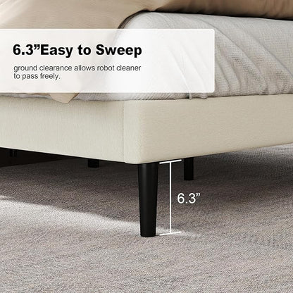 King Size Bed Frame with Fabric Upholstered Headboard, Platform Bed with Wooden Slats Support, Fully Mattress Foundation, Box Spring Optional, Easy Assembly