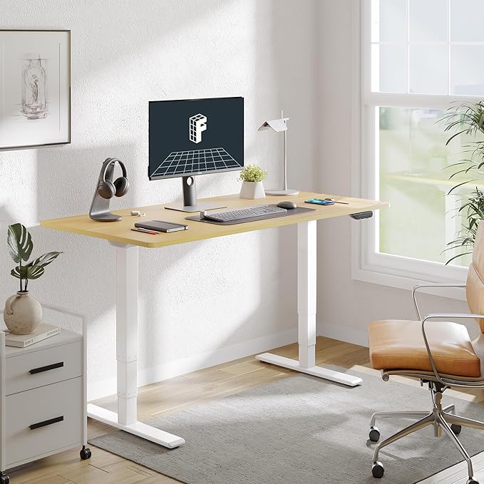 FLEXISPOT E6 MAX Dual Motor 55x28 Inch 3-Stage Heavy Duty Standing Desk, 330lbs Weight Capacity, Height Adjustable Desk w/Cable Management & Wheels (Seamless Maple Desktop + White Frame)