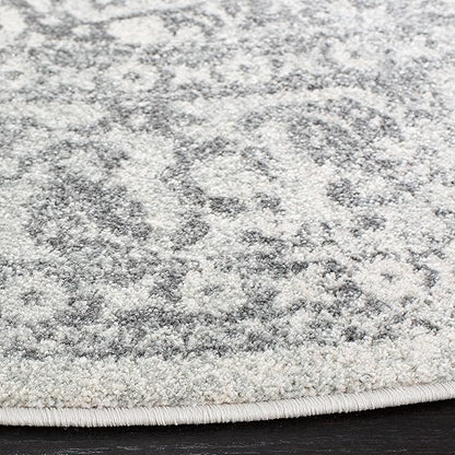 SAFAVIEH Evoke Collection Area Rug - 5'3" Round, Ivory & Grey, Distressed Design, Non-Shedding & Easy to Clean, Ideal for Living Room, Bedroom, Dining Space (EVK256F)