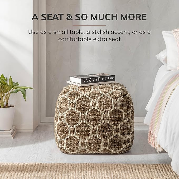 Anji Mountain 100% Handmade & Handcrafted Comfortable Home Décor Pouf Ottoman Footrest for Living Room, Bedroom, Nursery, Kidsroom, Patio Furniture - (20" x 20" x 20" - Brown)