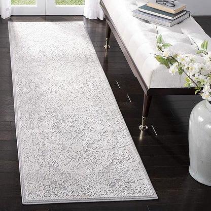 SAFAVIEH Reflection Collection Runner Rug - 2'3" x 10', Light Grey & Cream, Non-Shedding & Easy Cleaning, Ideal for Living Room, Bedroom (RFT668G)