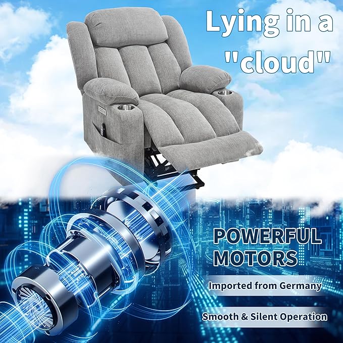 Power Lift Chair for Elderly, Electric Recliner Chair with 8-Point Vibration Massage and Lumbar Heating, Charging Ports, Cup Holders, Standing Assistance Reclining - Light Gray