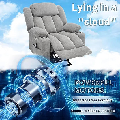 Power Lift Chair for Elderly, Electric Recliner Chair with 8-Point Vibration Massage and Lumbar Heating, Charging Ports, Cup Holders, Standing Assistance Reclining - Light Gray