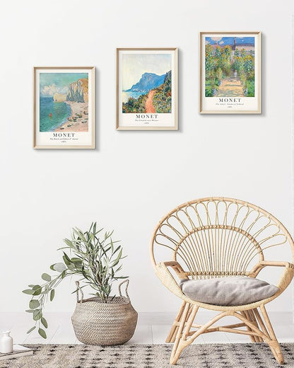 HesenDot Framed Claude Monet Wall Art 3 Piece,12x16in High Framed Design Canvas Prints Wall Decor,Vintage Impressionism Landscape Artwork Poster Home Decoration for Living Room Bedroom Gallery Office