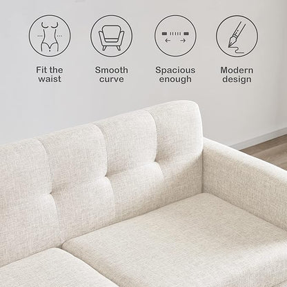Tbfit Loveseat Sofa, 65" W Mid Century Modern Love Seat Couches for Living Room, Button Tufted Upholstered Small Sofa Couch for Bedroom, Beige