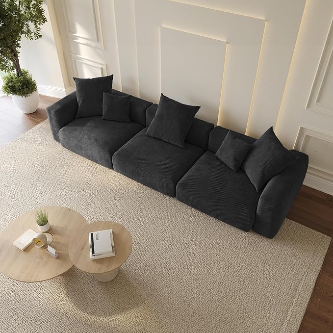 WJShome Modular Sectional Sofa Couch,141.73inch Oversized 3 Seater Sofa,Upholstered with Corduroy Fabric Couches with 5 Pillows,Cushion Covers Removable& Washable,