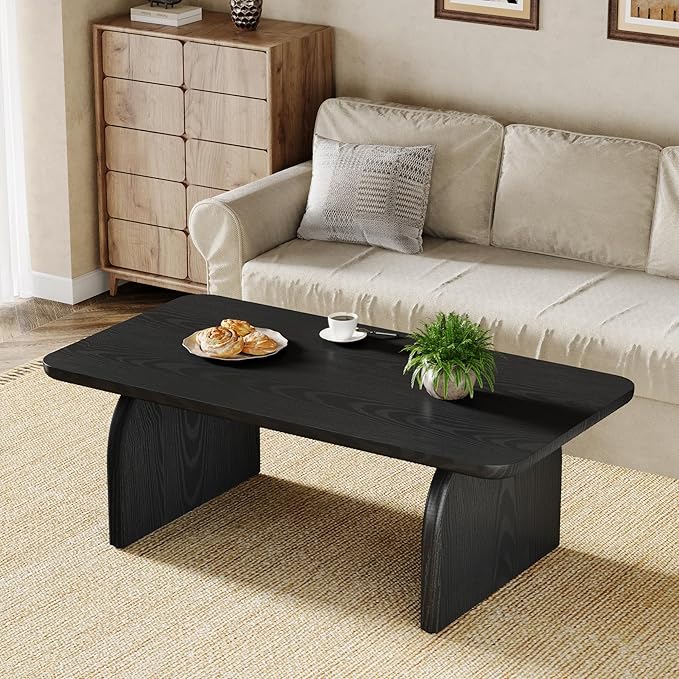 Tribesigns Rectangle Coffee Table, 47-Inch Wood Rectangular Living Room Table, Farmhouse Accent Center Low Cocktail Tea Table with Sturdy Base & Rounded Corners, Easy Assembly (Black)