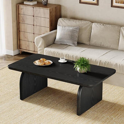 Tribesigns Rectangle Coffee Table, 47-Inch Wood Rectangular Living Room Table, Farmhouse Accent Center Low Cocktail Tea Table with Sturdy Base & Rounded Corners, Easy Assembly (Black)