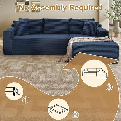 105" Sectional Couches for Living Room Cloud Couch Sofa with L-Shape Upholstered Boneless Couchs Modern Modular Sectional Couch with Chaise (Blue, 105''W Right Facing Chaise)