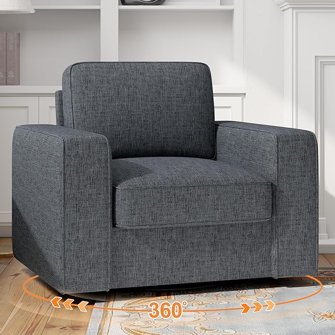 Swivel Accent Sofa Chair Set of 4, Modern Comfy Oversized Upholstered Cushion Back Armchair in Linen 1pcs for Living Room, Bedroom, Reading Room(Dark Gray)