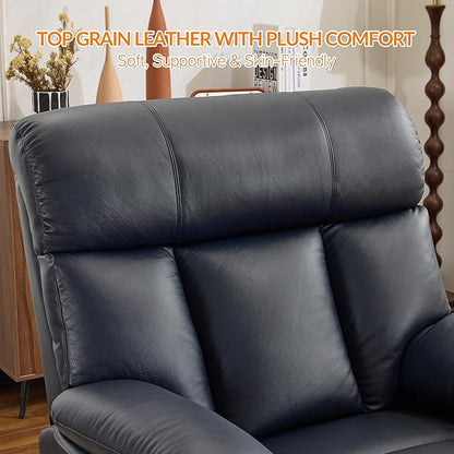 AEDI 450lbs Genuine Leather Power Recliner Chair for Big and Tall Adults Oversized Electric Reclining Sofa for Living Room,Extra Wide 27" Seat,USB Charging(Top Grain Leather,Dark Blue)