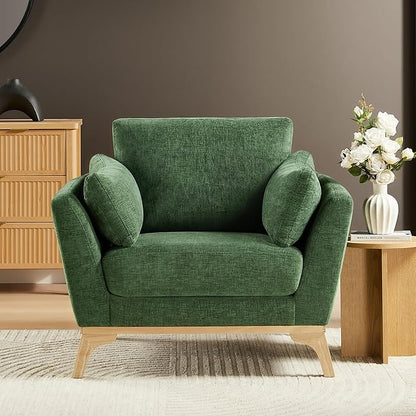 VANOMi Large-Sized Accent Chair, Thick Cushion Bedroom Reading Chair, Comfortable Living Room Single Sofa, Chenille Olive
