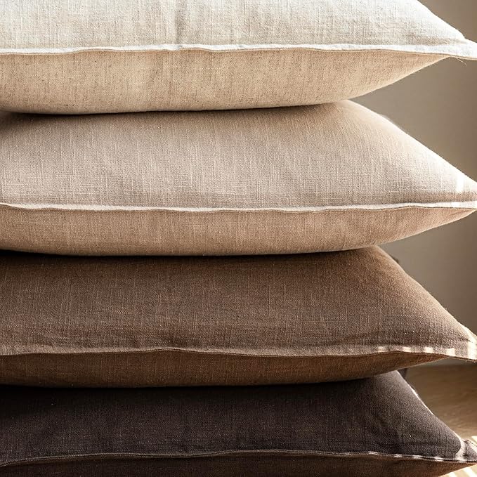 Foindtower Pack of 2, Decorative Linen Soild Throw Pillow Covers Accent Lumbar Cushion Case Boho Farmhouse Pillowcase for Chair Couch Sofa Bedroom Living Room Home Decor 12 x 20 Inch Tan Beige